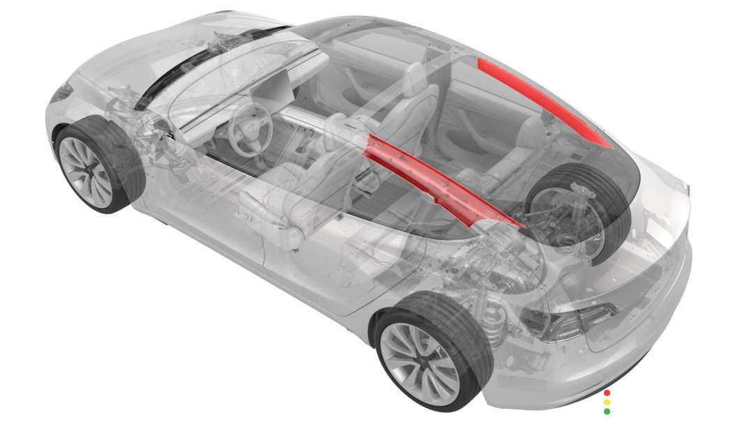 1086269-01-M, 1527916-01-A Обшивка стойки задняя правая верхняя Tesla Model 3 1 поколение 2022г. - фото №1