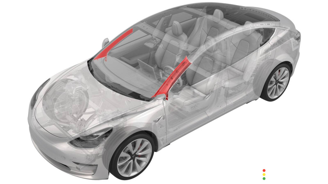 1086241-91-I обшивка стойки передней правая верхняя Tesla Model 3 1 поколение 2022г. - фото №1
